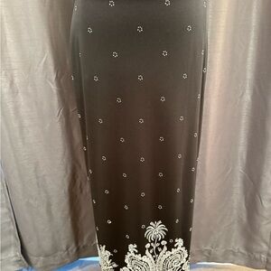Liz Claiborne Black Maxi Skirt with White Embellishments